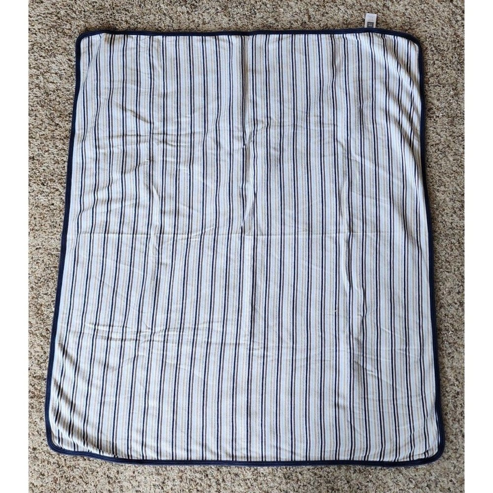 Carter's Baby Blanket Receiving Swaddle Jersey‎ Cotton Blue/Brown/White Striped - Picture 2 of 8